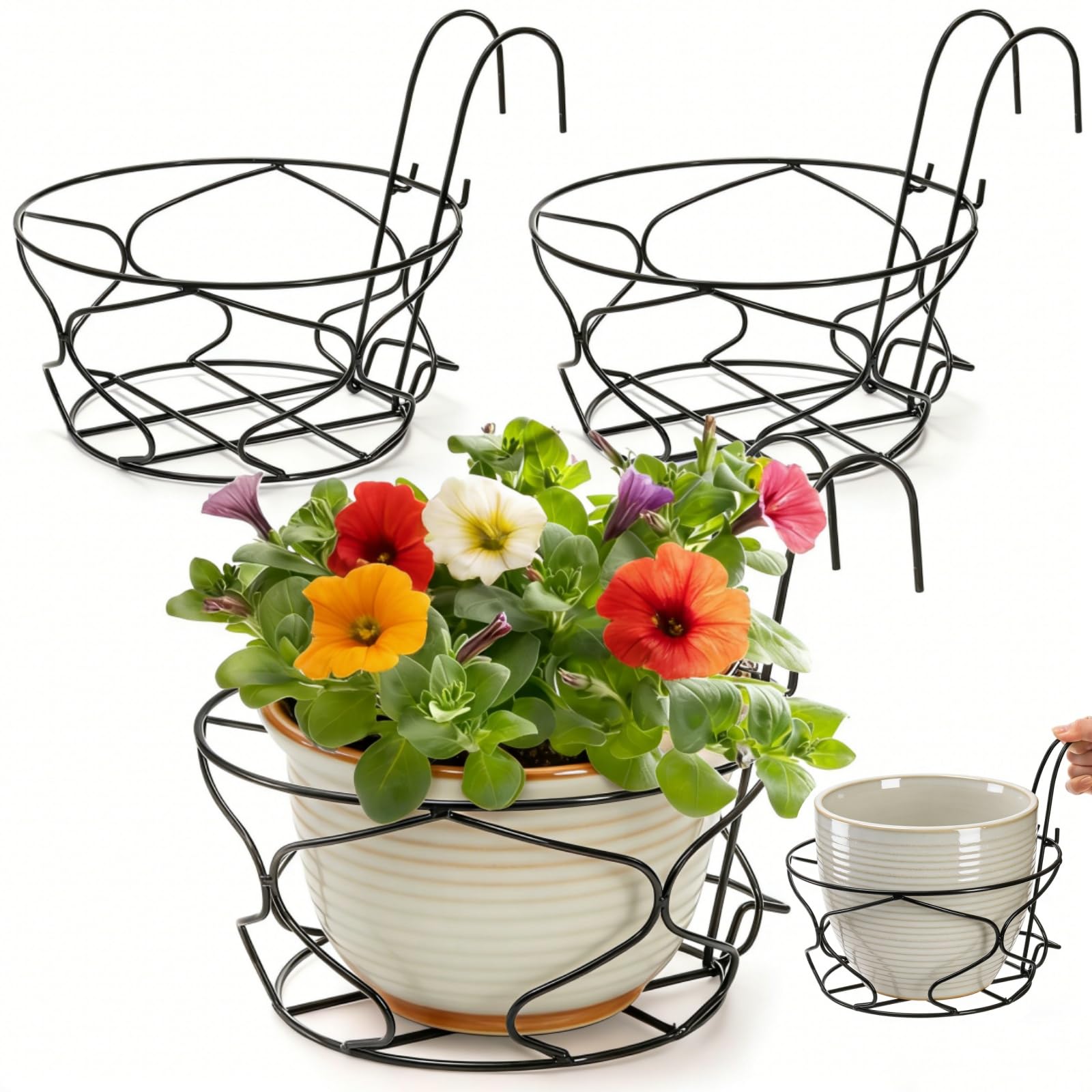 Noamus front view of planter showcasing elegant round wire design and space-saving display
