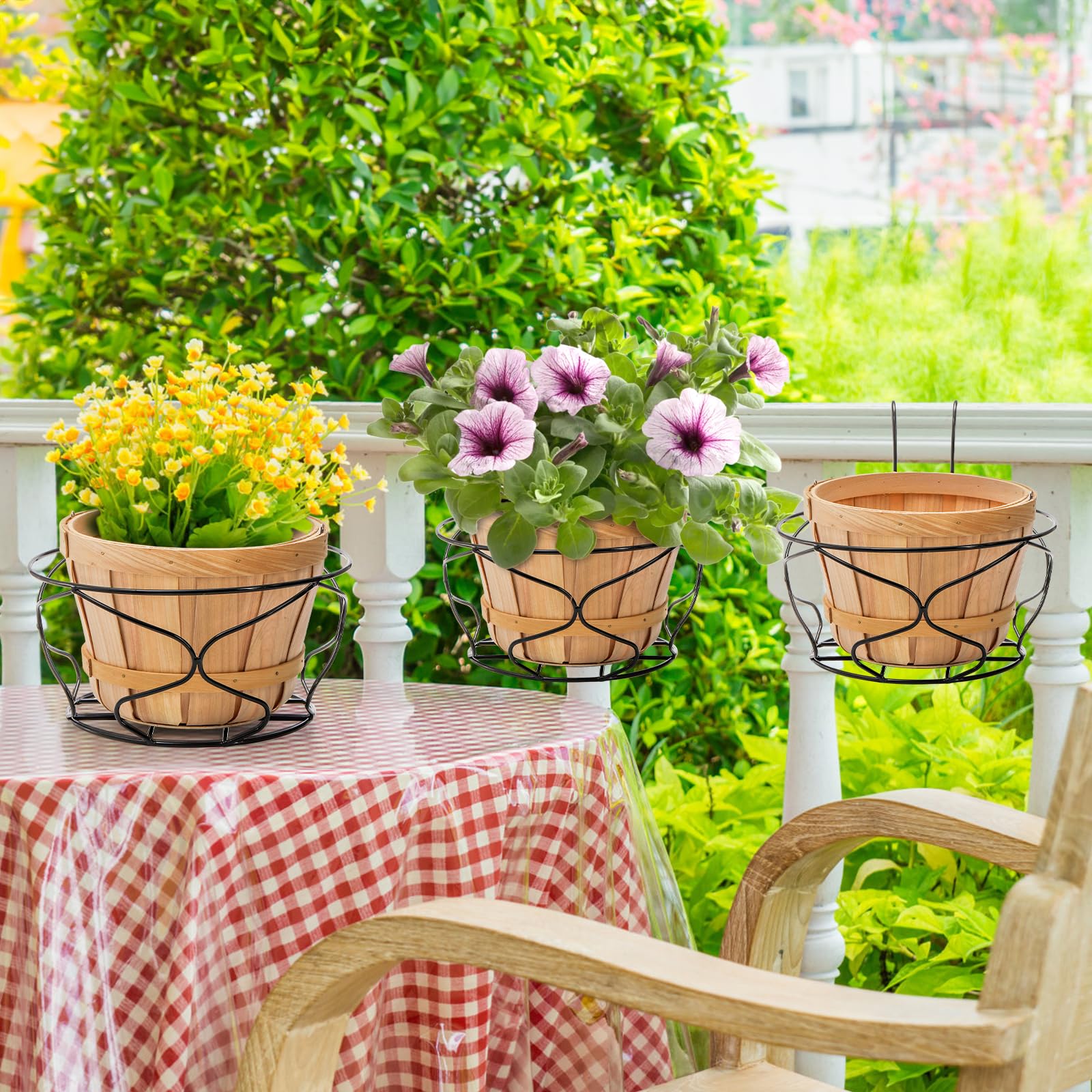 Noamus planter holding a potted flower demonstrating tidy presentation and protection for plants