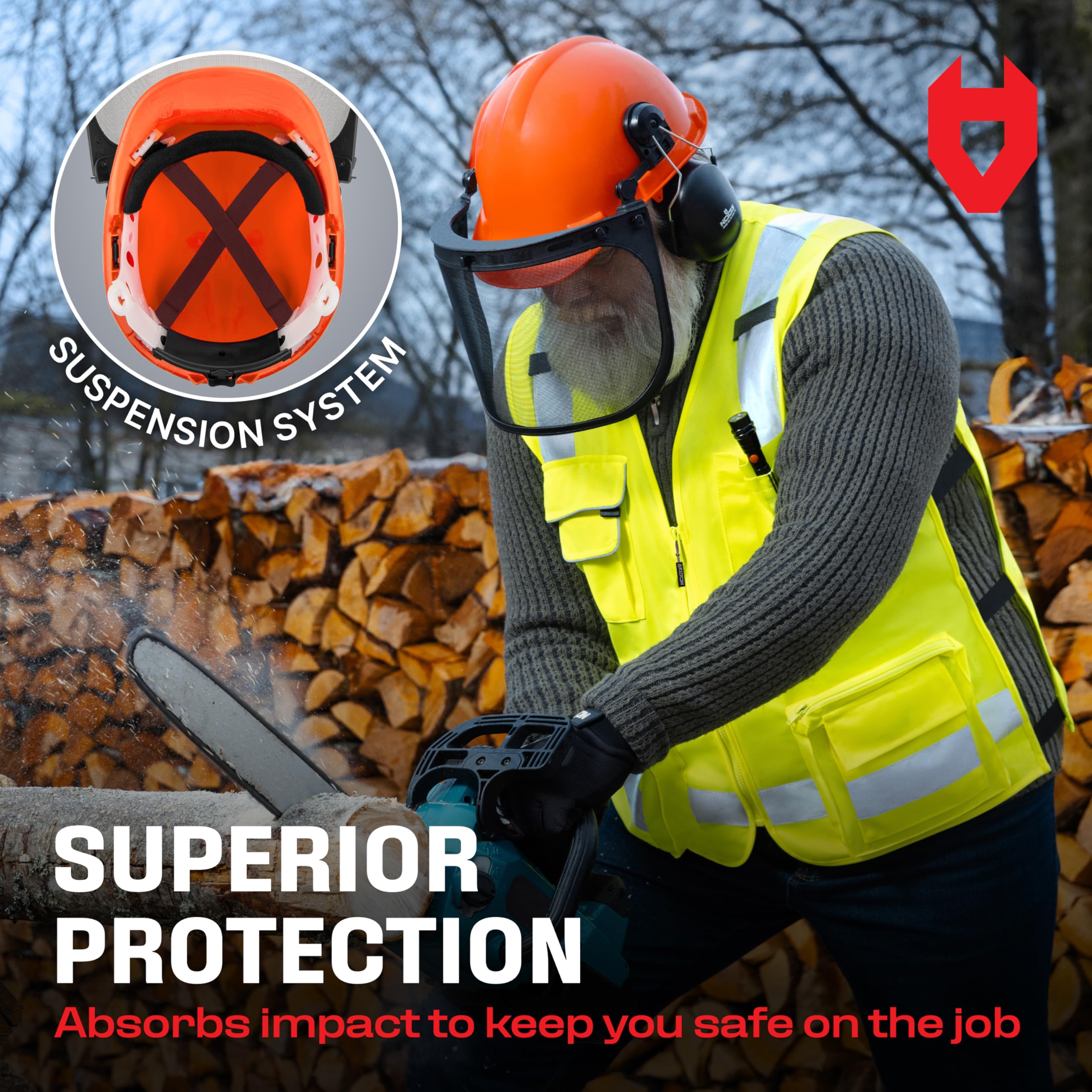 NoCry worn by arborist in forest showing real-world protection benefit