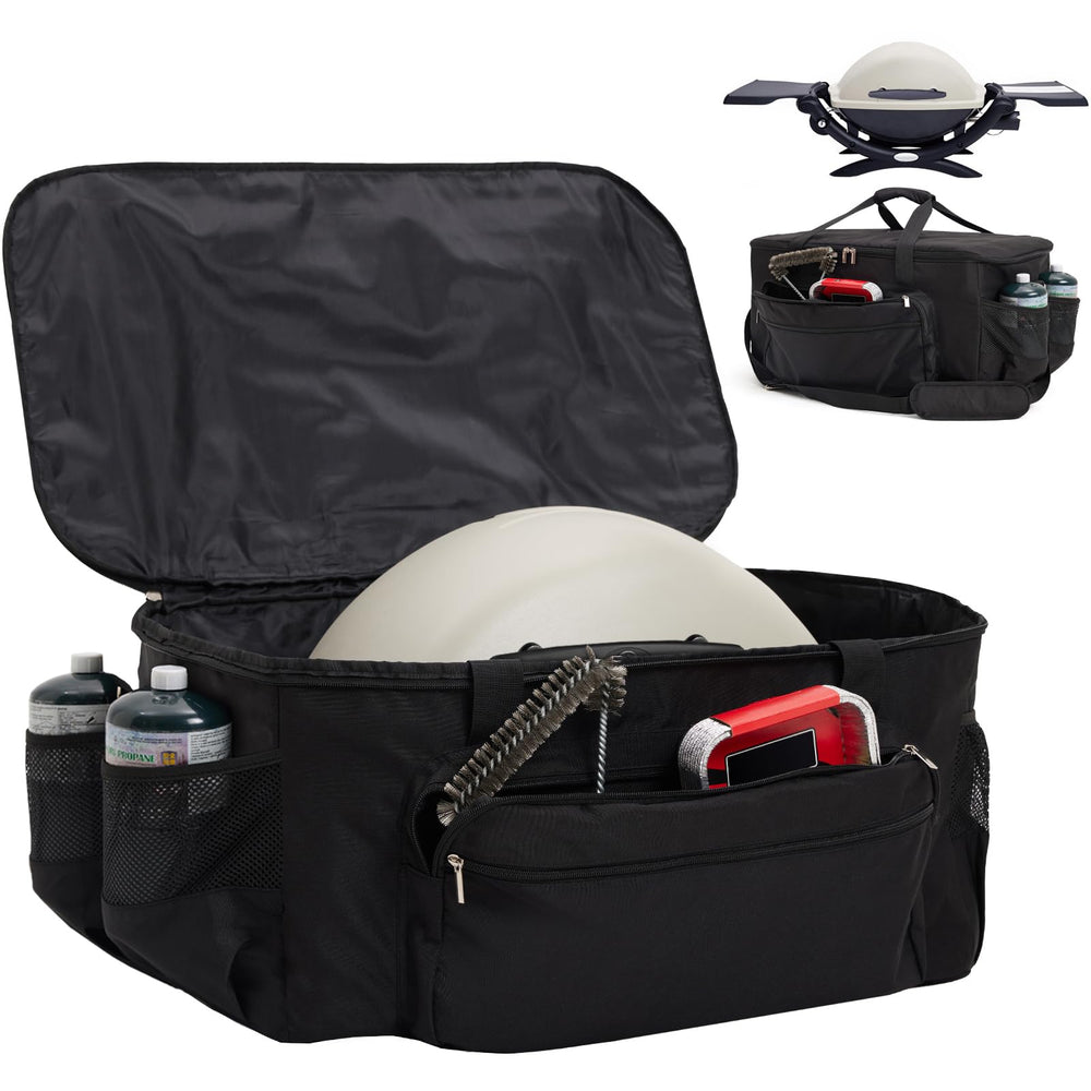 NOELIFE front view bag holding Weber Q1200 showing organized carry benefit