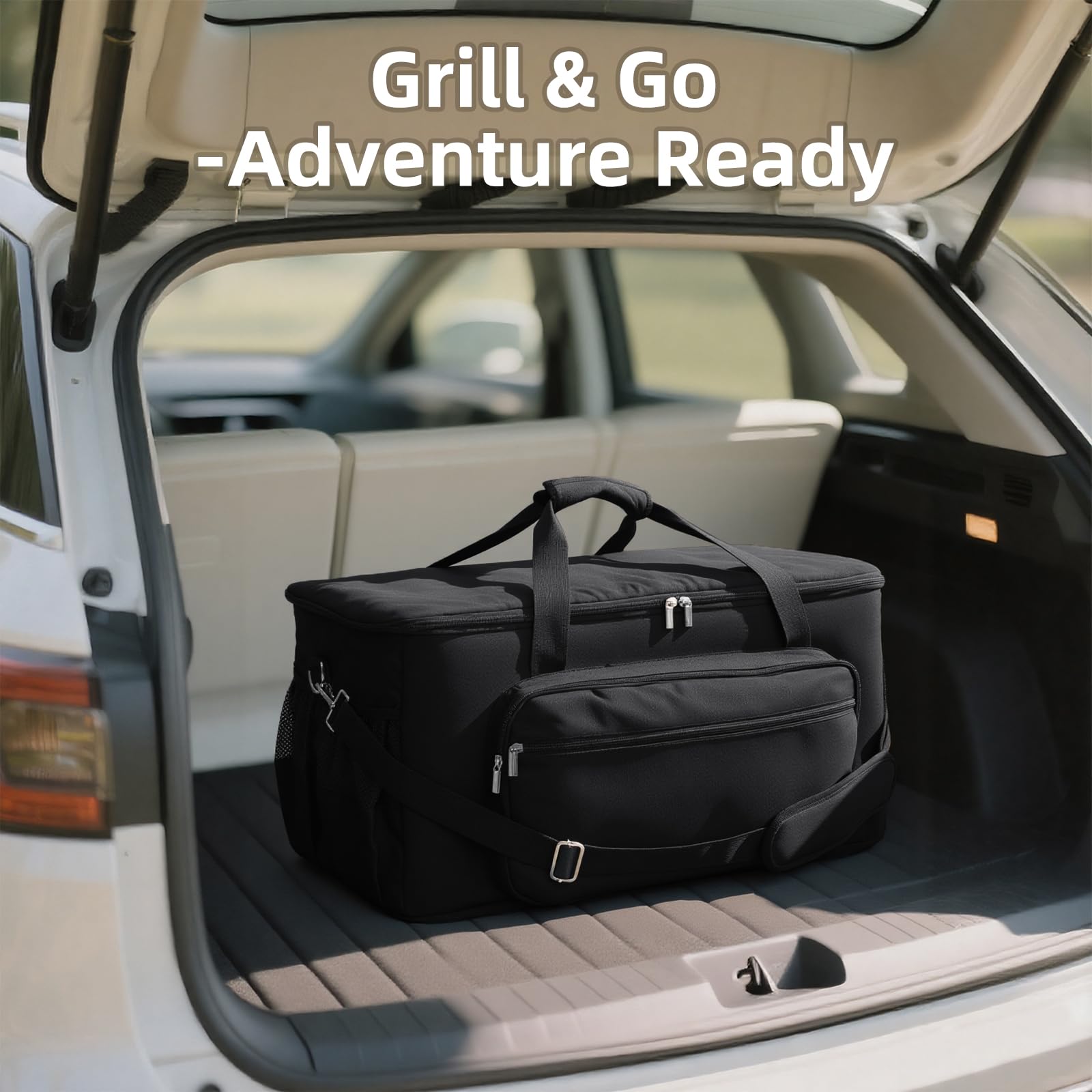 NOELIFE bag carrying grill at campsite demonstrating convenient on-the-go use