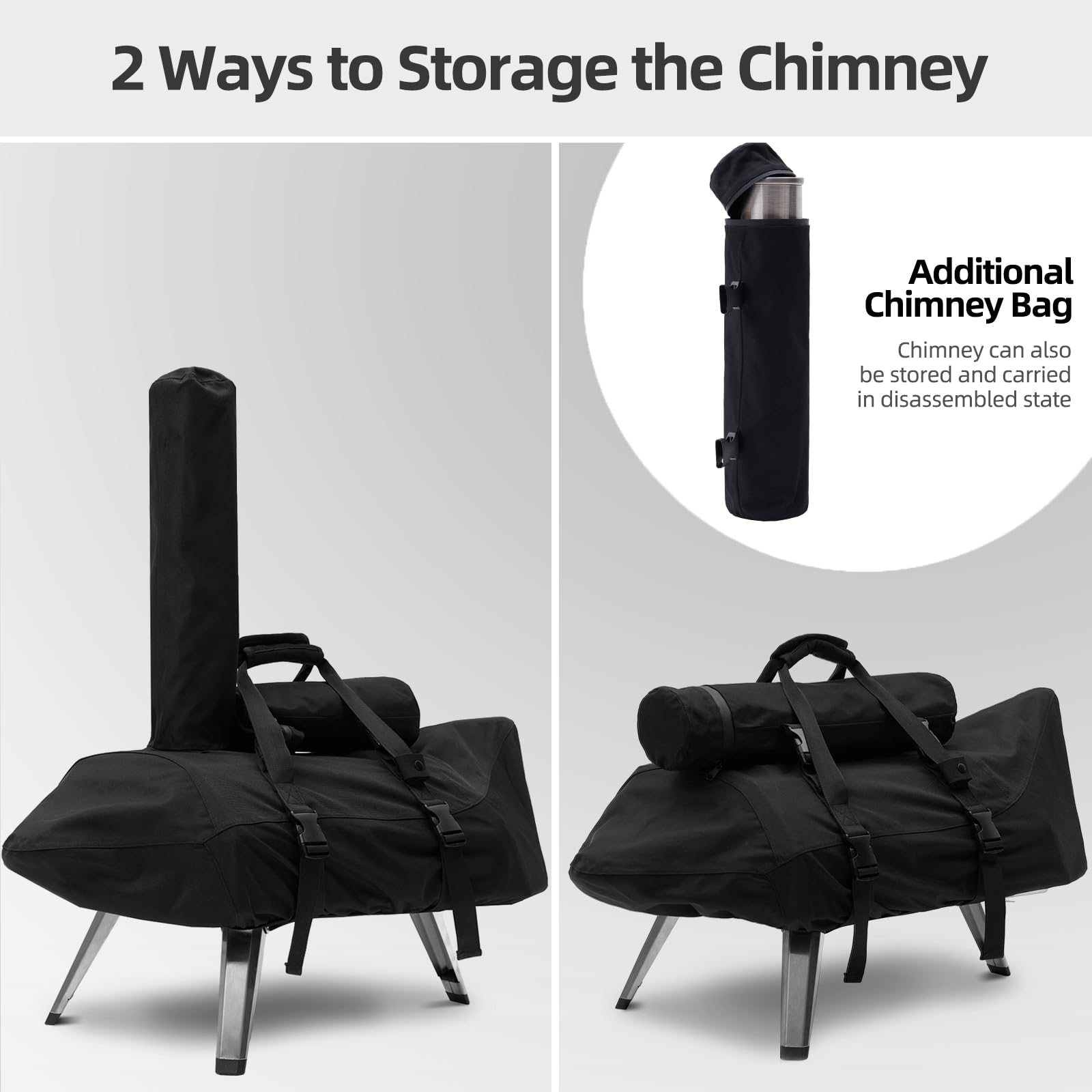 NOELIFE top bag holding disassembled Ooni chimney for easy transport