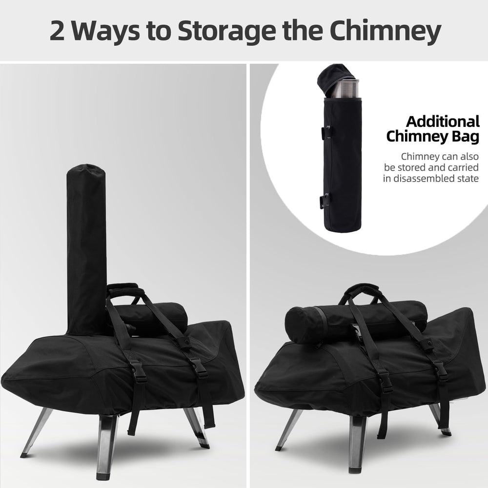 NOELIFE top bag holding disassembled Ooni chimney for easy transport