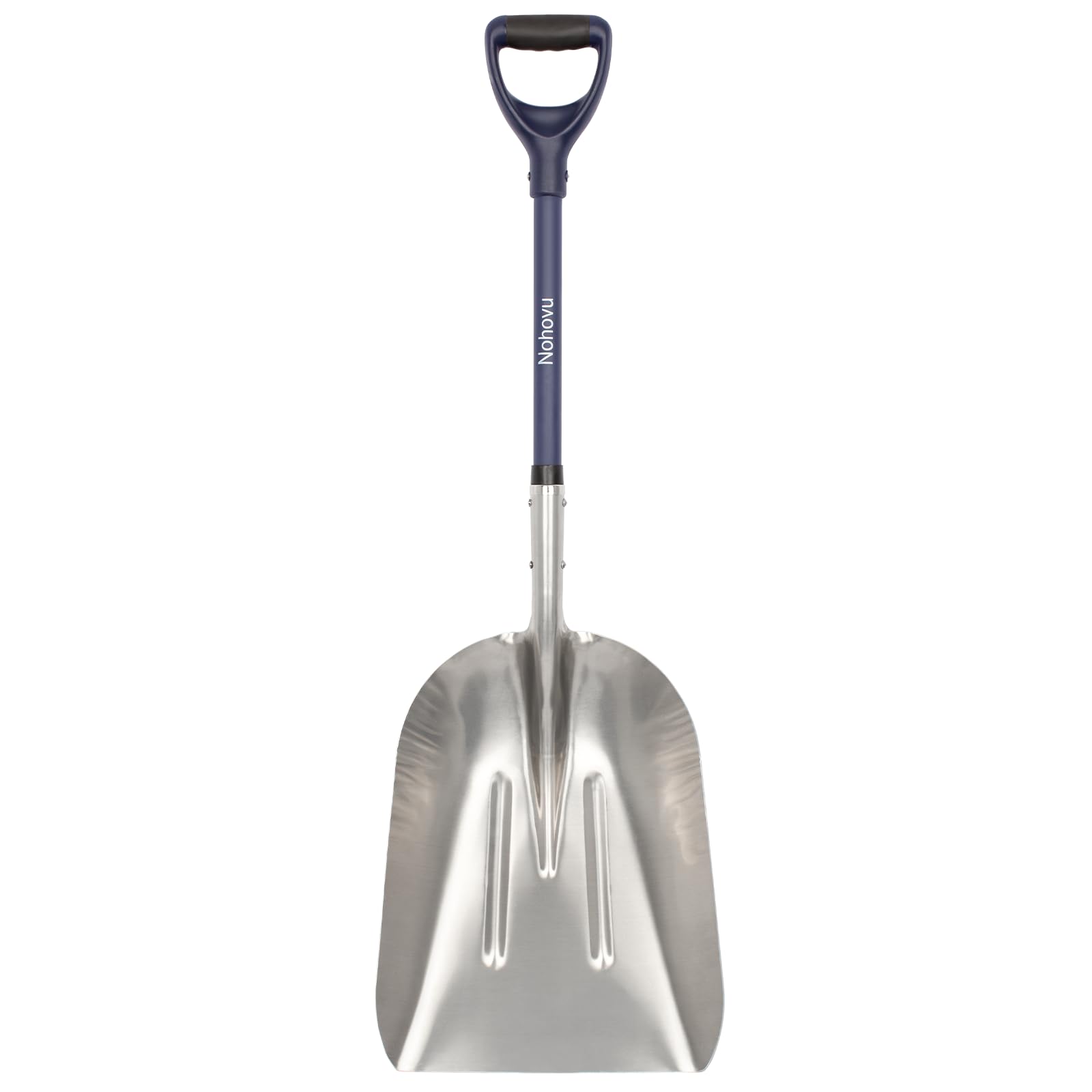 Nohovu front view showing full aluminum blade and D-handle for efficient clearing