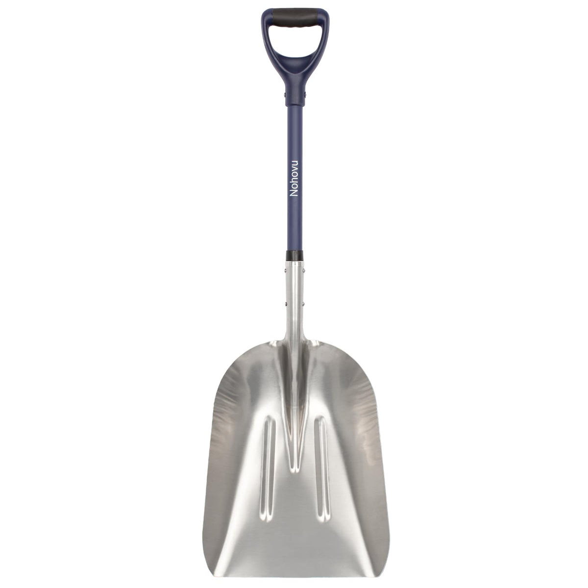Nohovu front view showing full aluminum blade and D-handle for efficient clearing