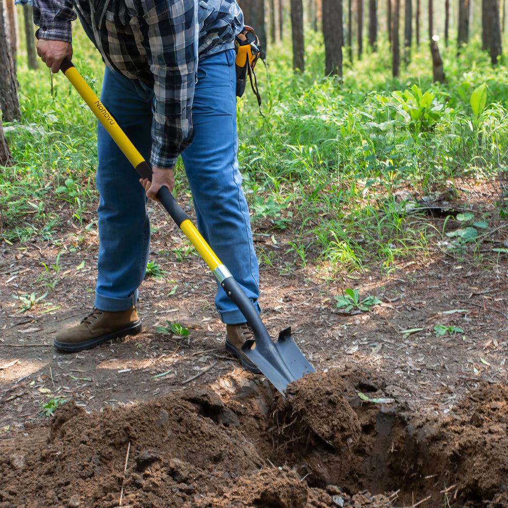 Nohovu blade cutting into compacted soil for efficient trenching