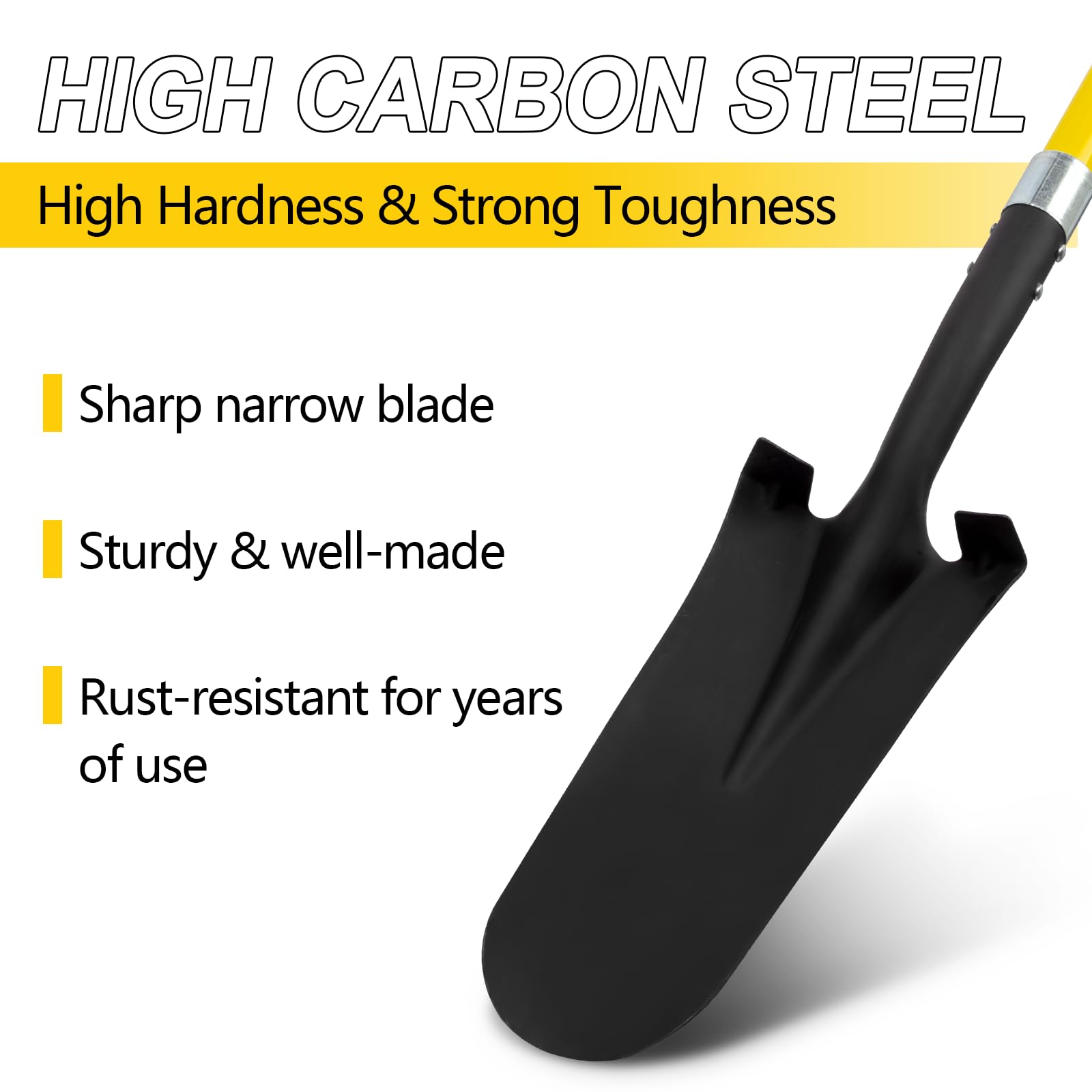 Nohovu close-up of sharpened high-carbon blade for easier soil entry