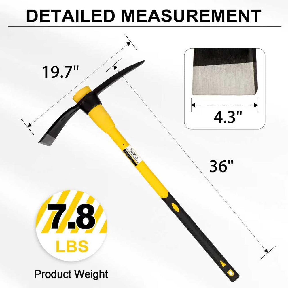 Nohovu pickaxe in garden breaking roots and easing soil preparation
