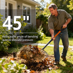 Nohovu full-length fork in garden showing 45-inch reach reducing bending