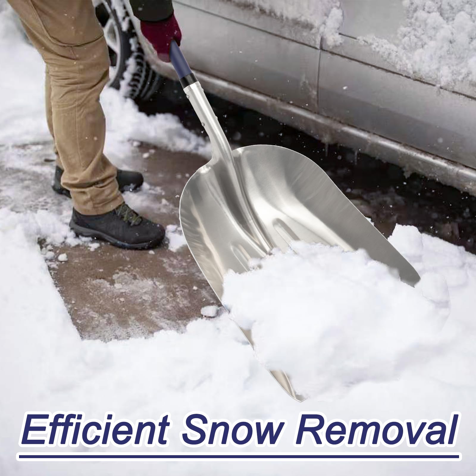 Nohovu shovel leaning on a winter porch showing practical seasonal storage