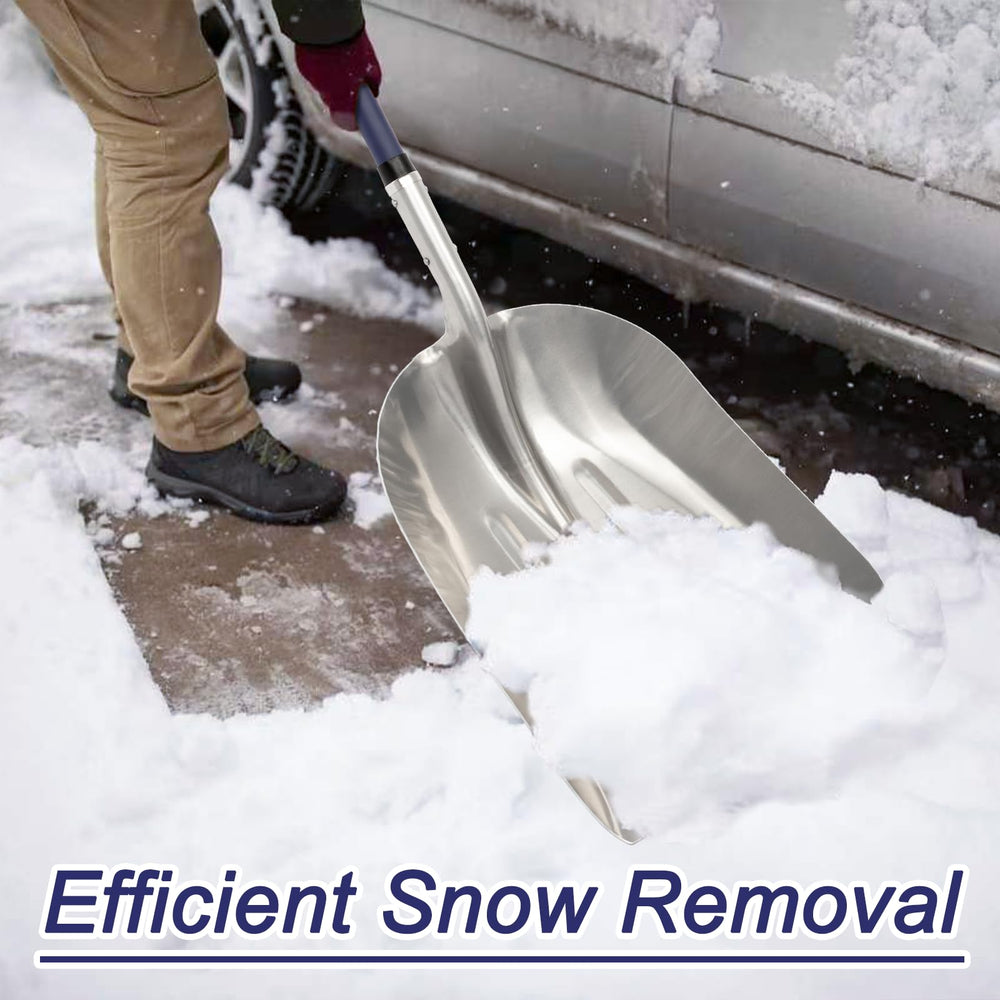 Nohovu shovel leaning on a winter porch showing practical seasonal storage