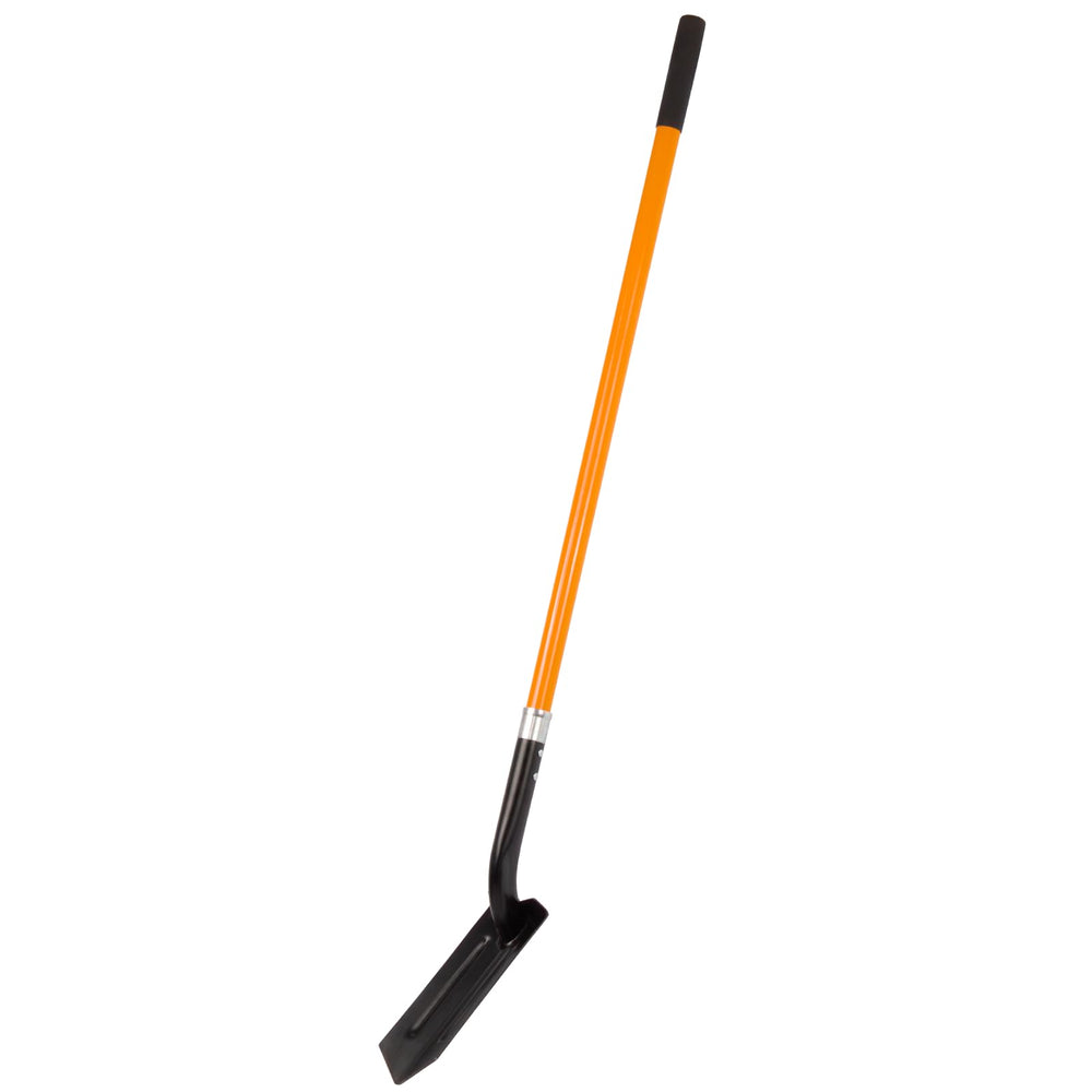 Nohovu trench shovel front view showing narrow V-shaped blade and shaft for precise digging
