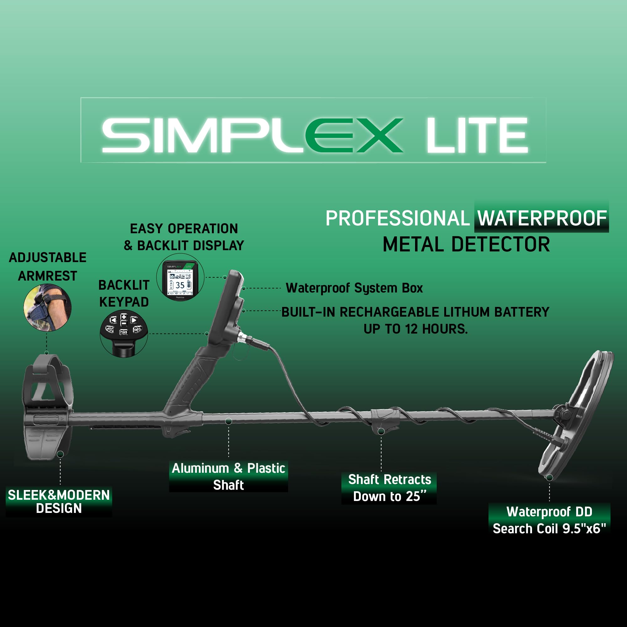 NOKTA Simplex Lite detecting on beach illustrating vibration feedback benefit