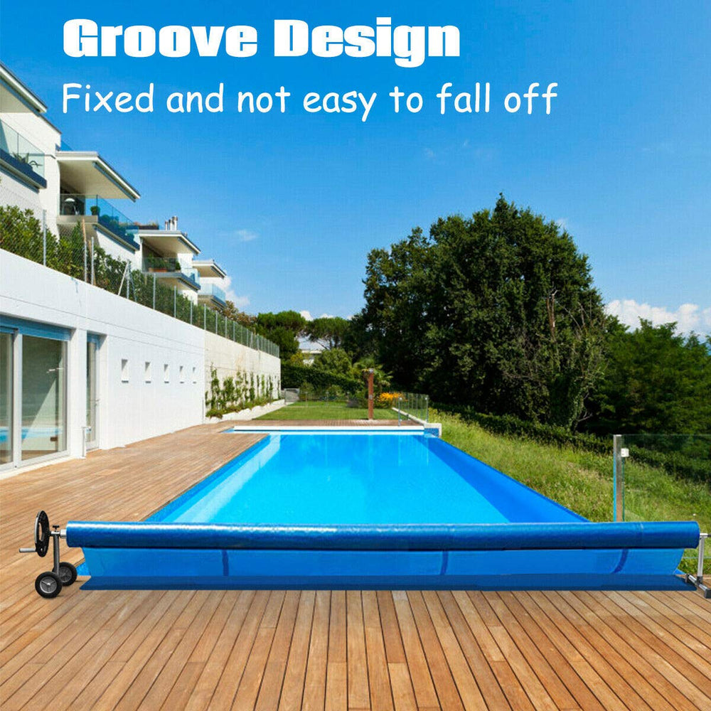 Nollapo in a backyard lifestyle shot promoting cleaner, low-maintenance pools