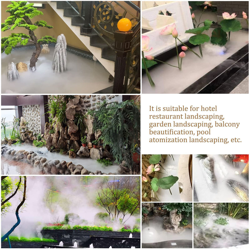 NOMAL fogger creating mist in a garden fountain for dramatic landscape effect
