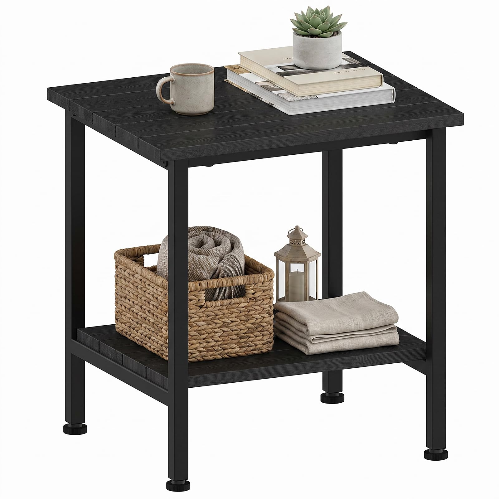 NOMISPADVIC front view black side table showing compact sturdy design benefit