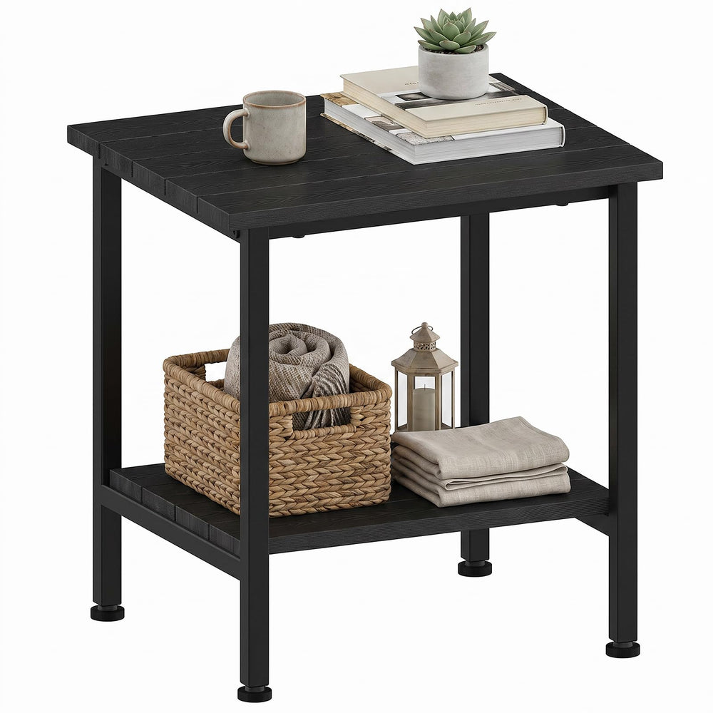 NOMISPADVIC front view black side table showing compact sturdy design benefit