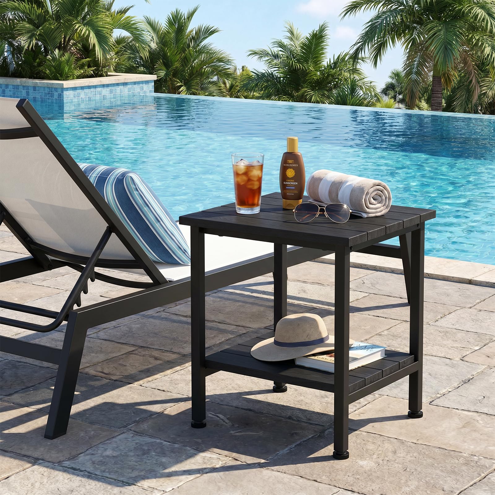 NOMISPADVIC patio lifestyle setting showing weather-ready styling benefit