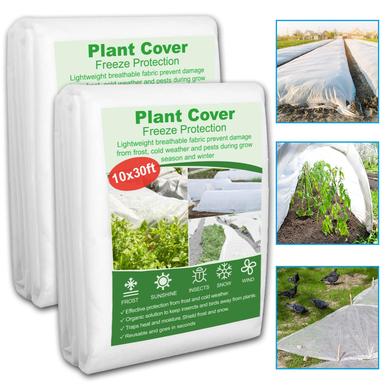 NONMON front view of two 10x30ft frost cloth packs showing coverage