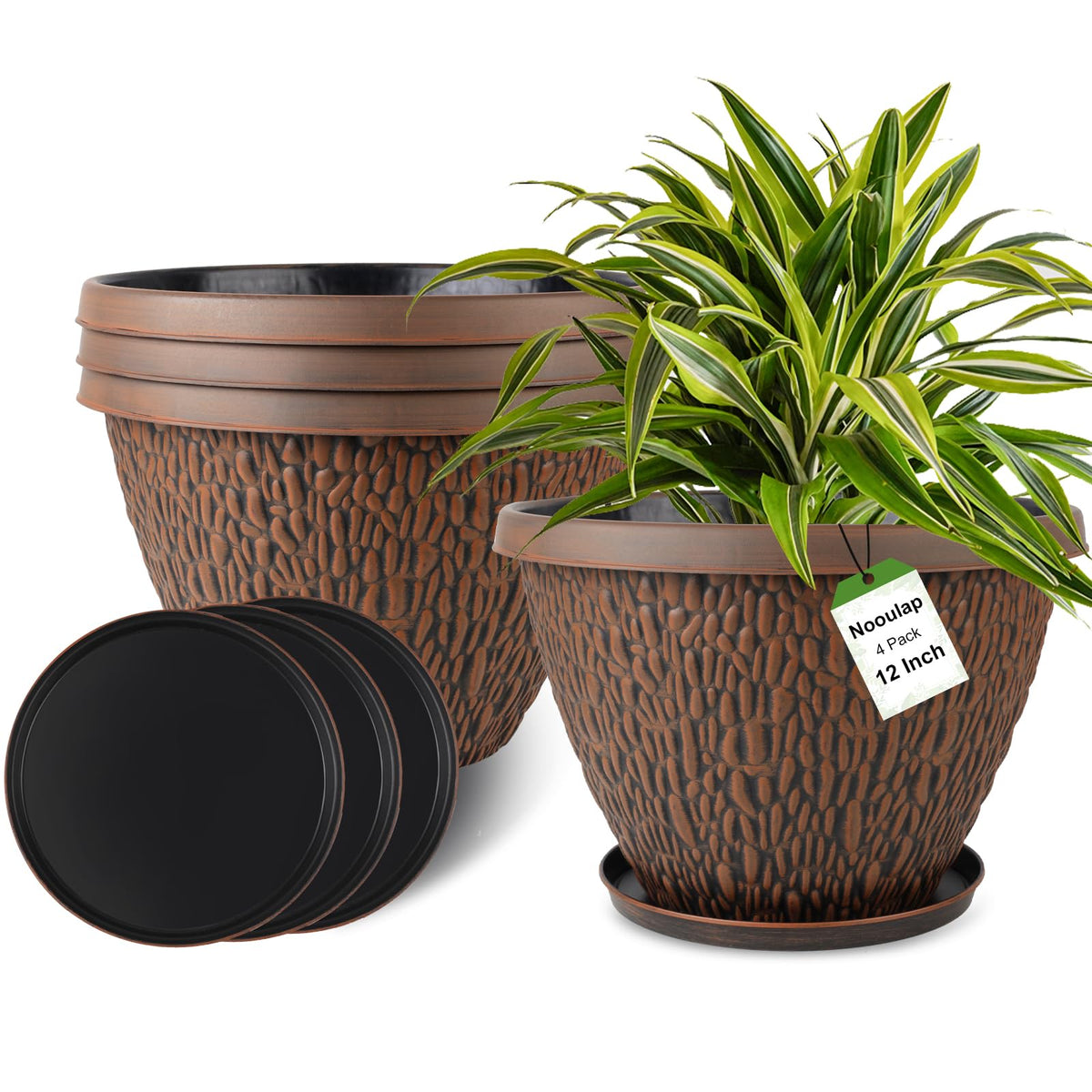 Nooulap front view of four 12-inch pots showing pebble design and value