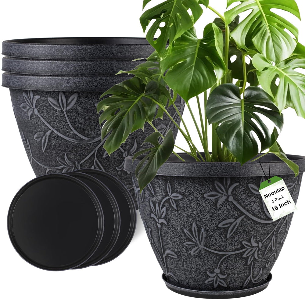 Nooulap front view 16-inch pot showing modern gray finish and shape for curb appeal