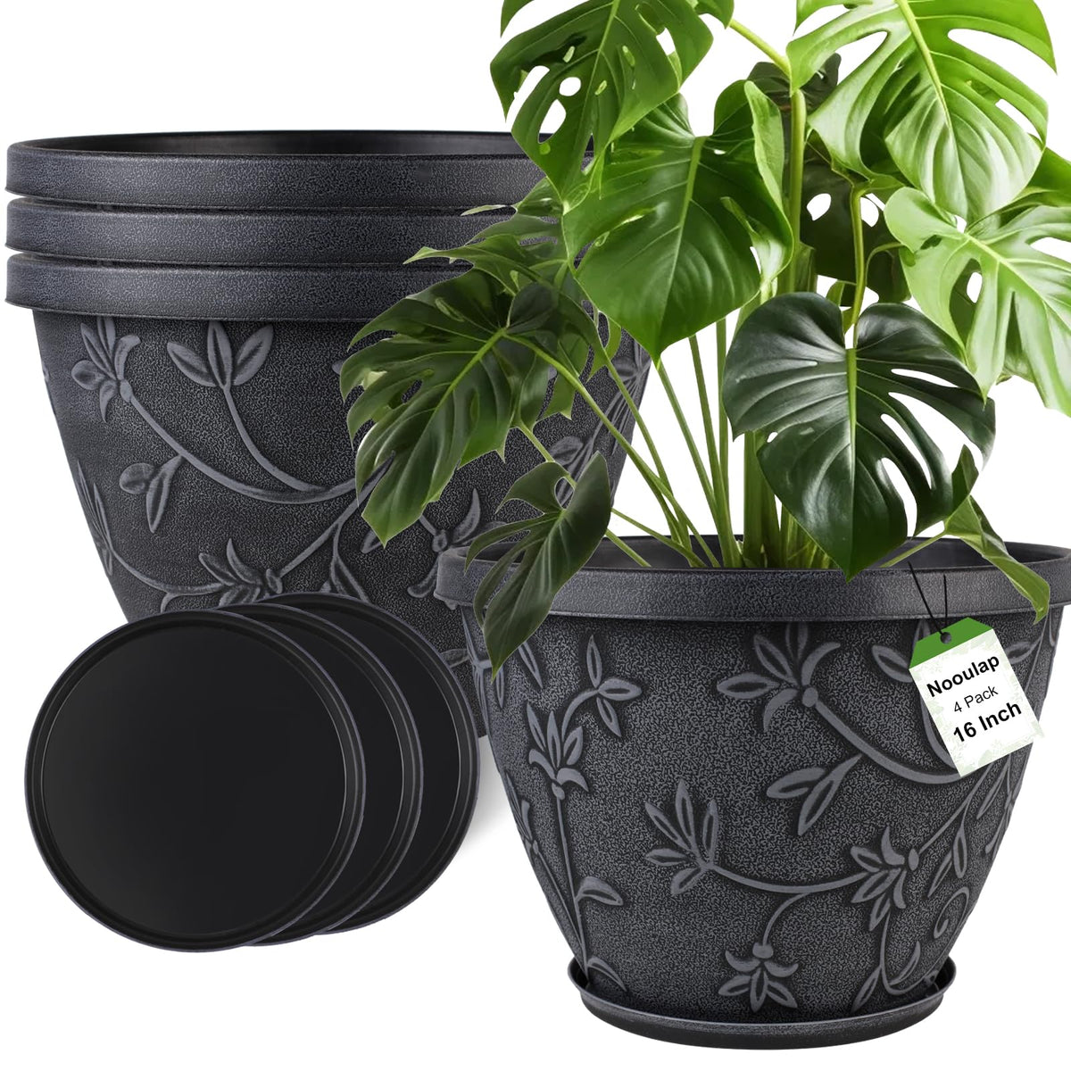 Nooulap front view 16-inch pot showing modern gray finish and shape for curb appeal