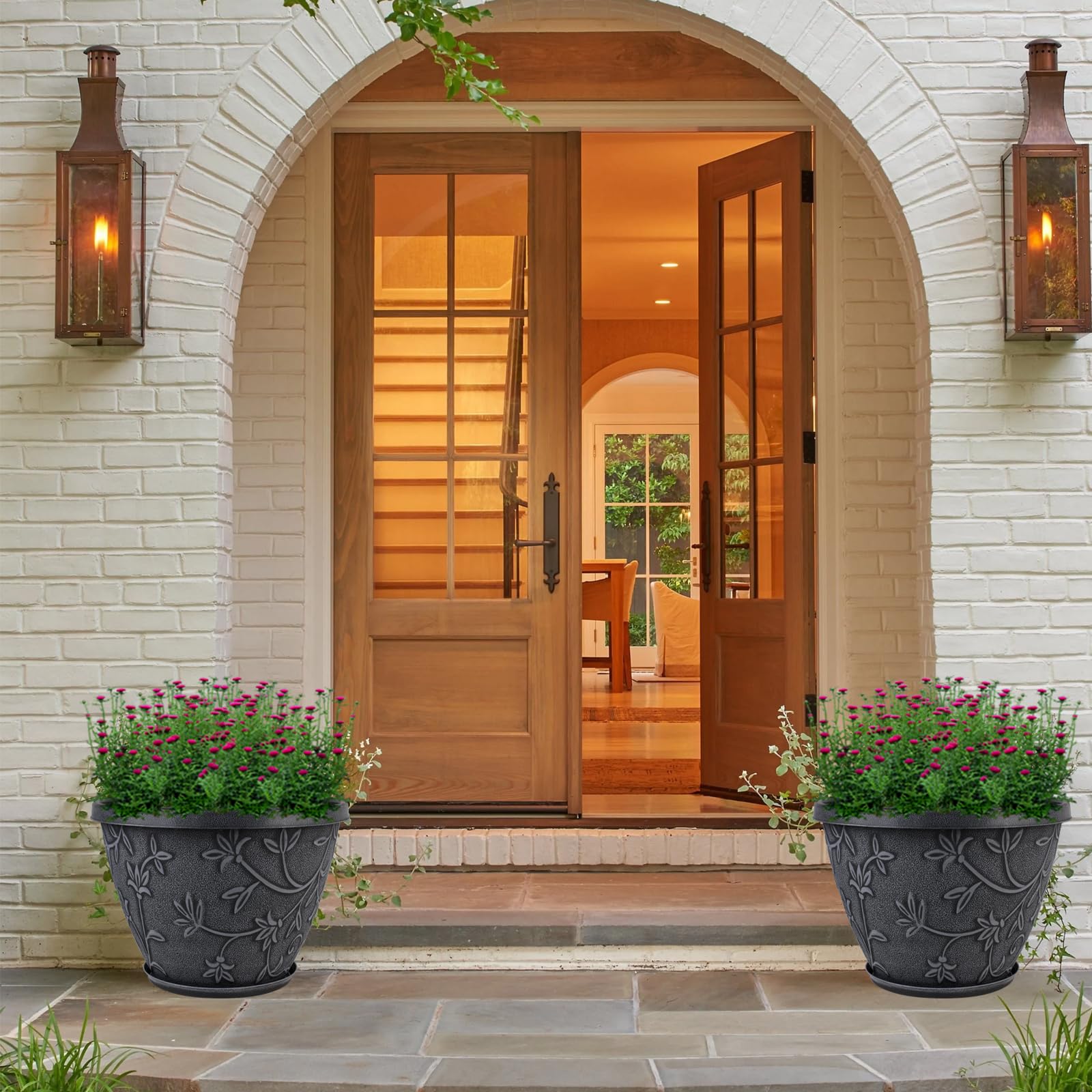 Nooulap pot planted on patio demonstrating outdoor durability and aesthetic
