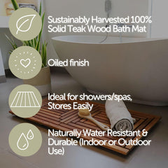 NORDIC STYLE TEAK mat inside shower setting, keeps feet elevated and dry