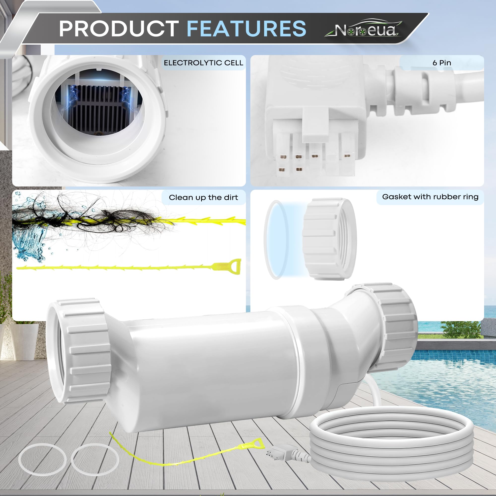 Noroeua T9 in backyard pool setting showing softer water benefit