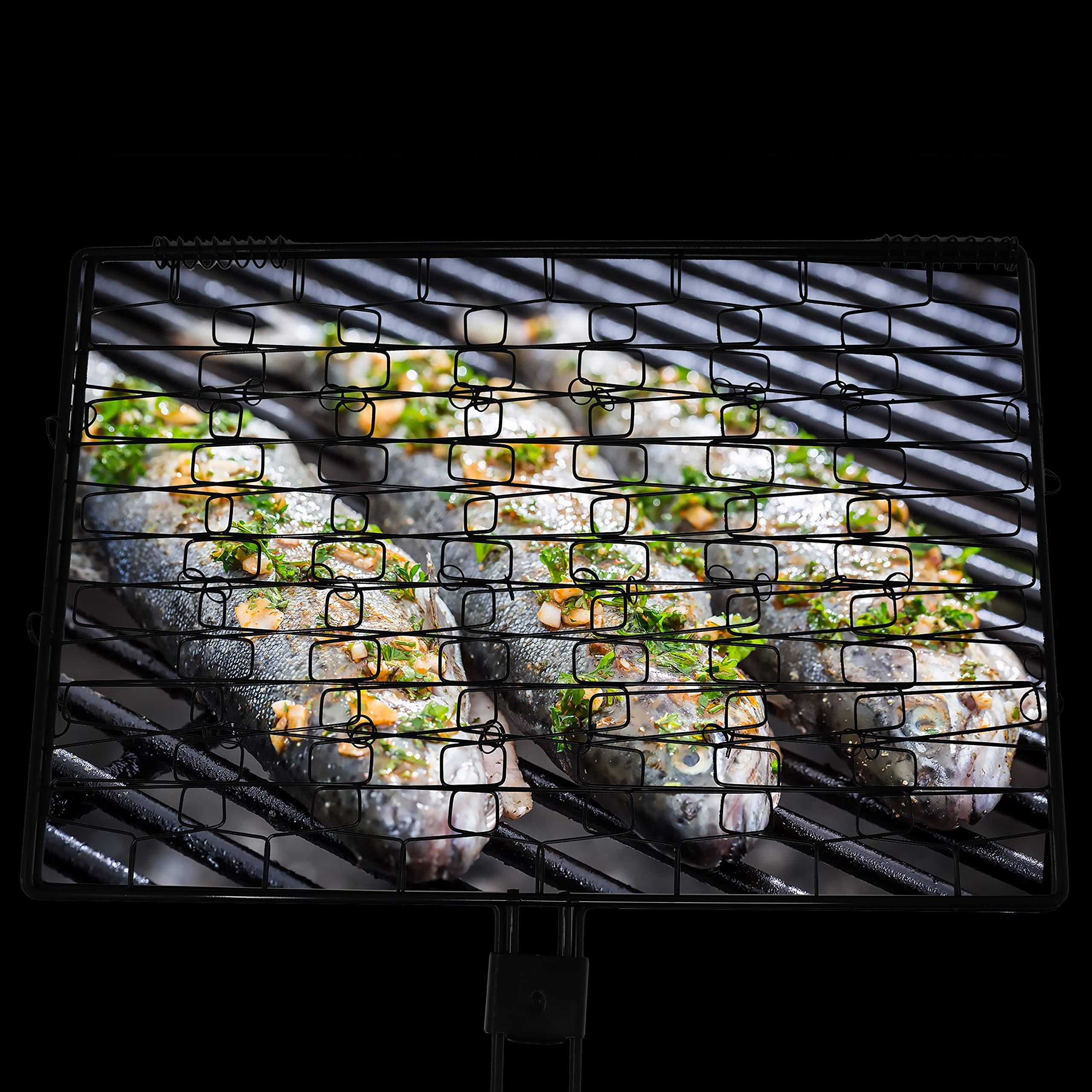 Norpro 8559 in use over charcoal grill for even smoky searing