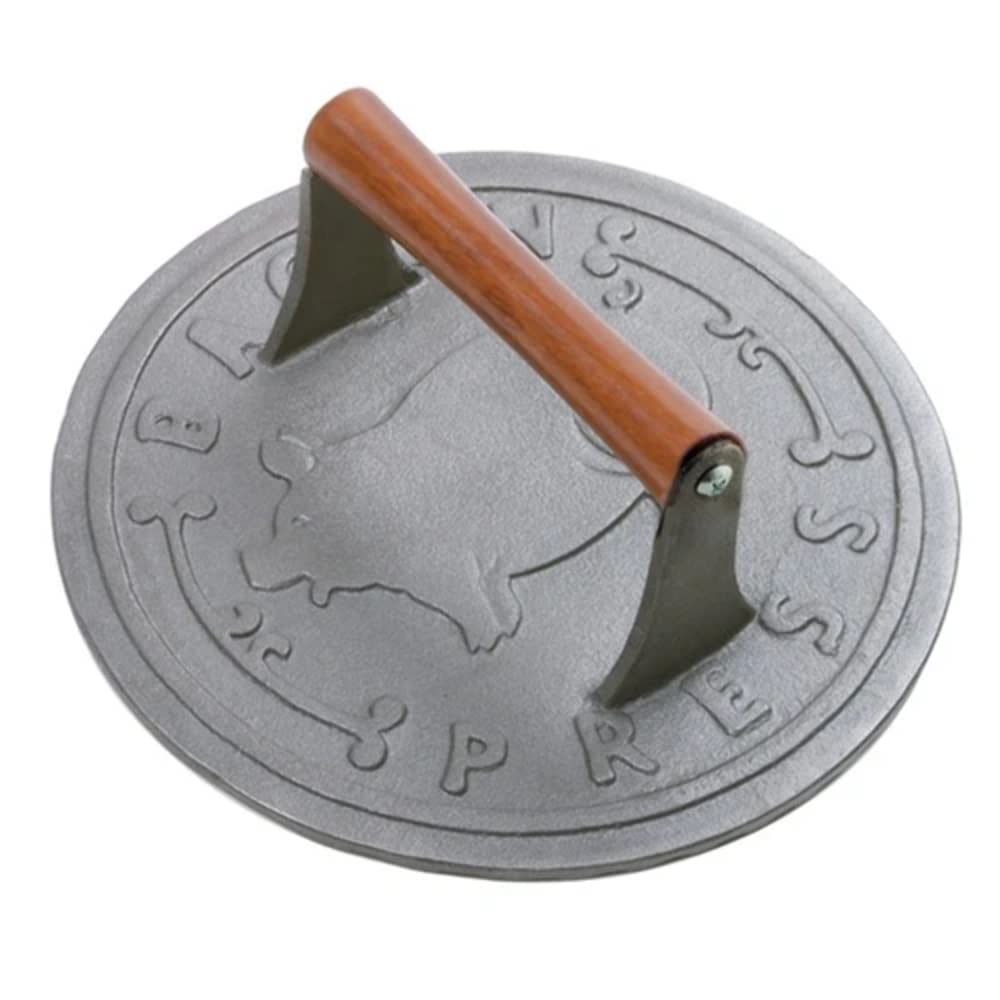 Norpro cast iron bacon press front view showing heavy flat surface for even cooking