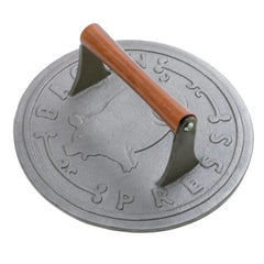Norpro cast iron bacon press front view showing heavy flat surface for even cooking