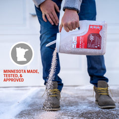 Northern Salt applied on driveway melting ice fast demonstrating quick thaw benefit