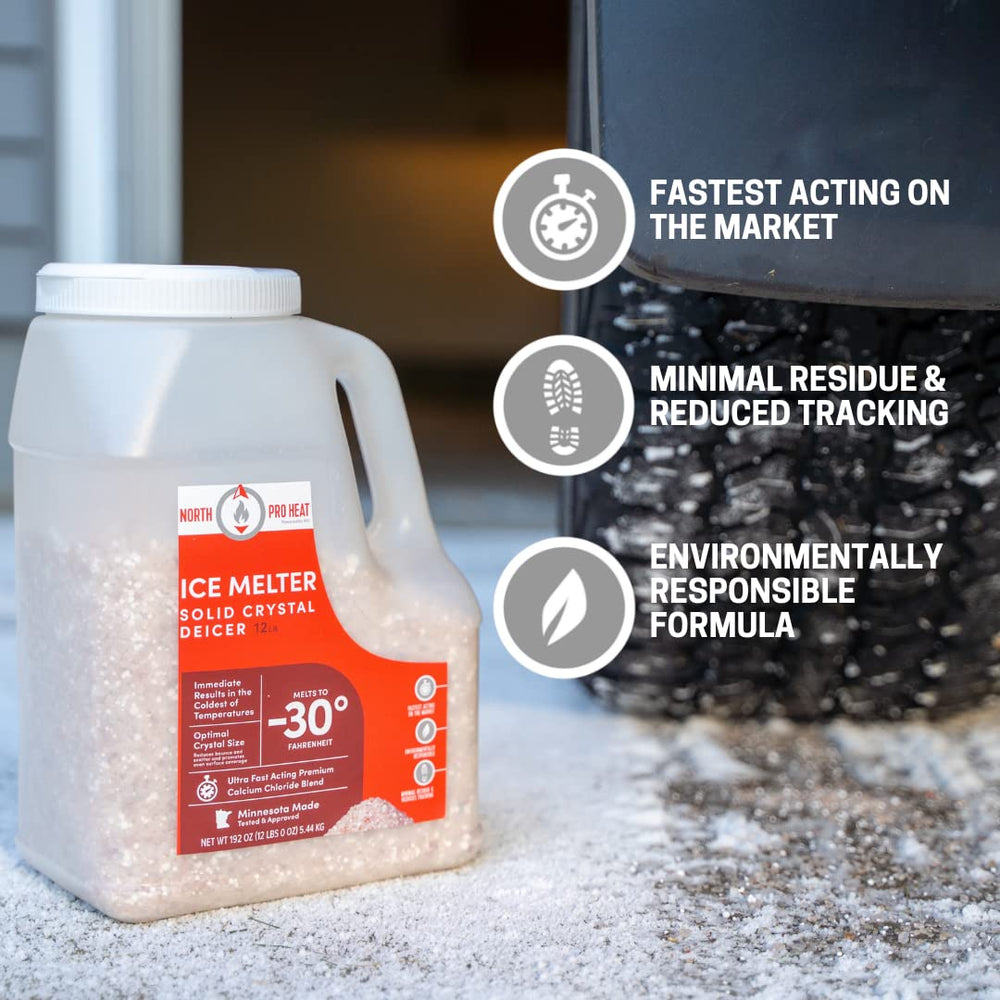 Northern Salt 12 lb jug held by hand showing portable size and easy application