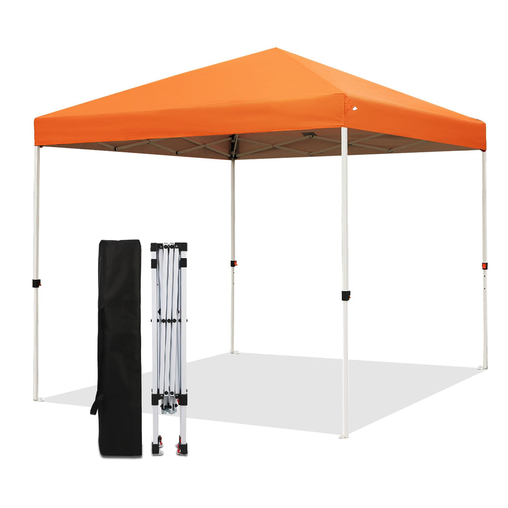 Northroad front view of orange canopy showing full 8x8 shade and easy visibility
