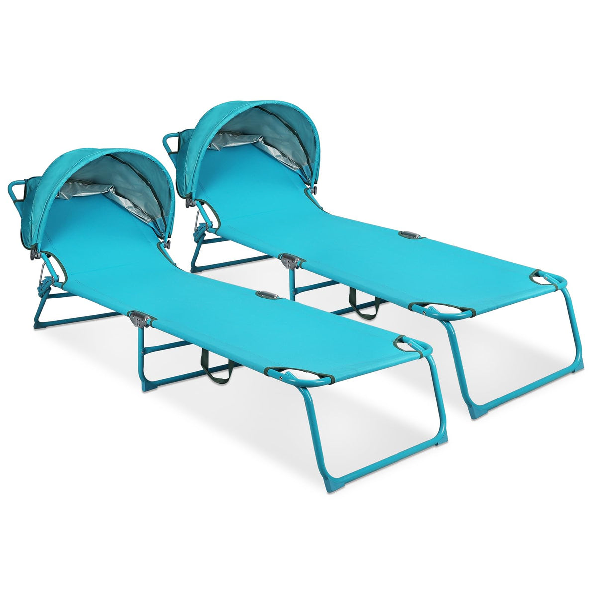 Northroad front view of both blue lounge chairs showing stable frames and comfort