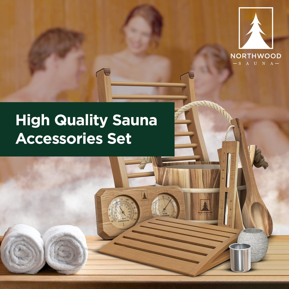 Northwood Sauna ergonomic backrest and headrest profile showing spine support benefit