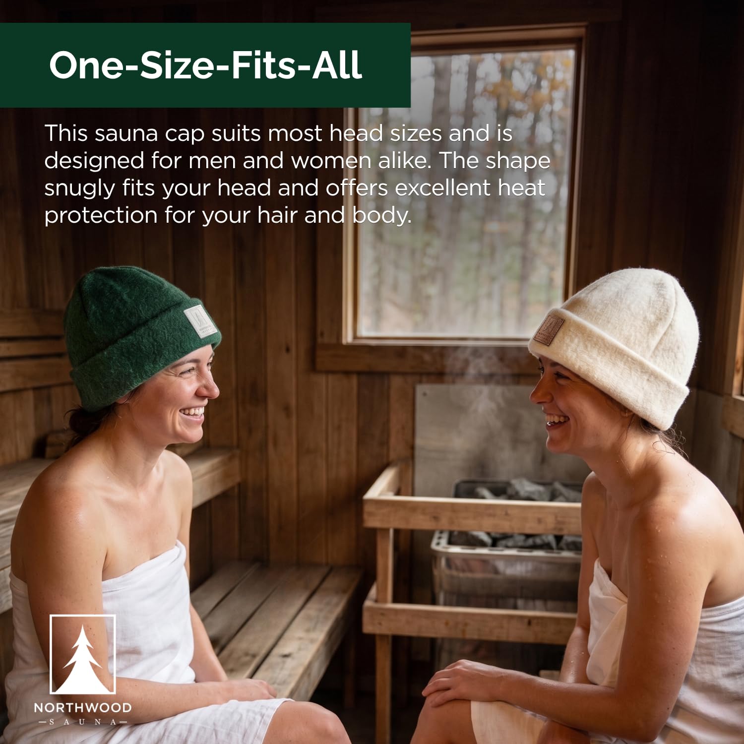 Northwood Sauna beanie placed on sauna bench illustrating practical use
