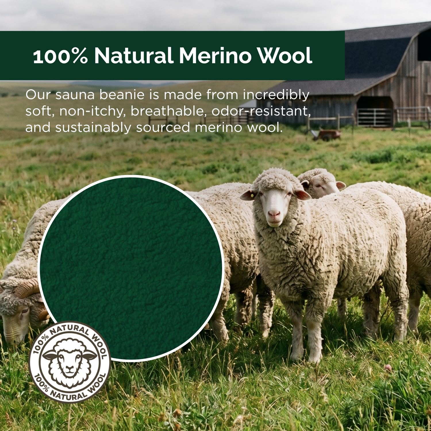 Northwood Sauna beanie packaging and label highlighting quality materials