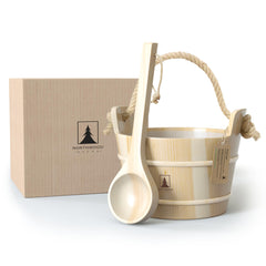 Northwood Sauna front view of bucket and ladle showing elegant design and gift-ready look