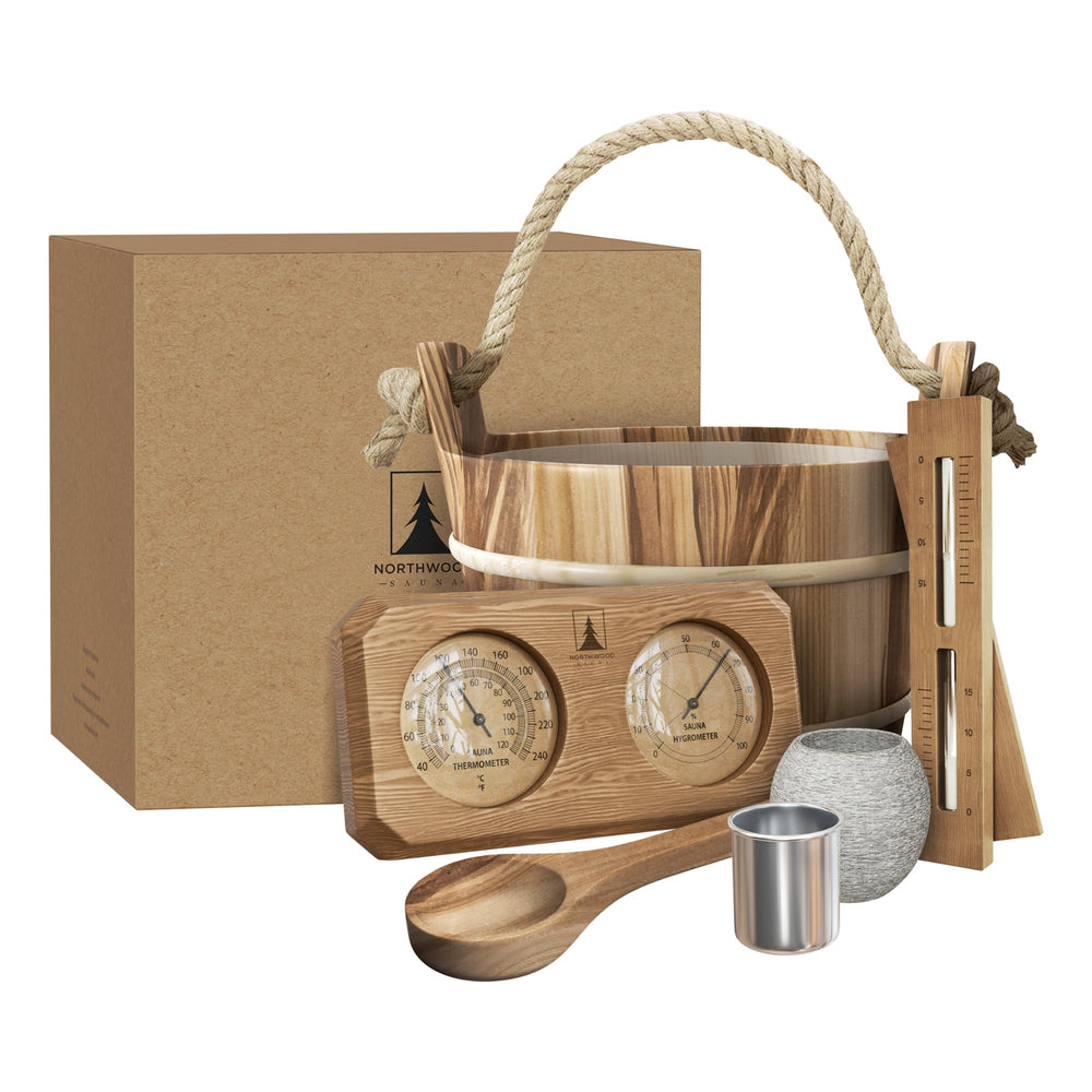 Northwood Sauna front view of boxed cedar core set showing gift-ready packaging and quality