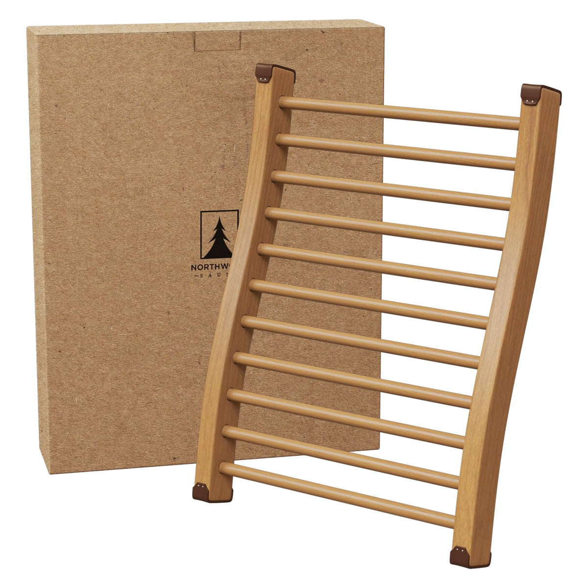 Northwood Sauna front view showing ergonomic S-shaped cedar backrest comfort