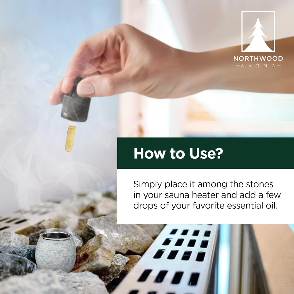 Northwood Sauna placed among heater stones dispersing essential oil fragrance
