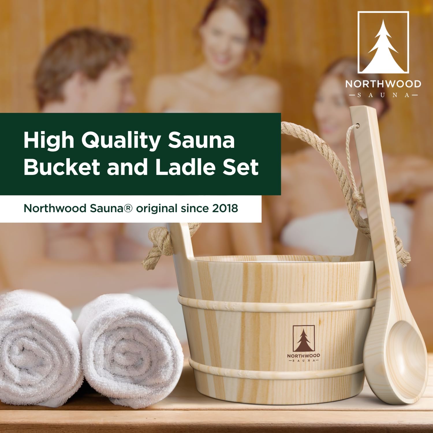 Northwood Sauna set placed on sauna bench illustrating natural atmosphere and convenient use