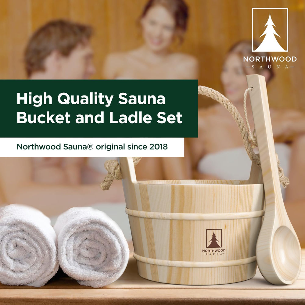 Northwood Sauna set placed on sauna bench illustrating natural atmosphere and convenient use