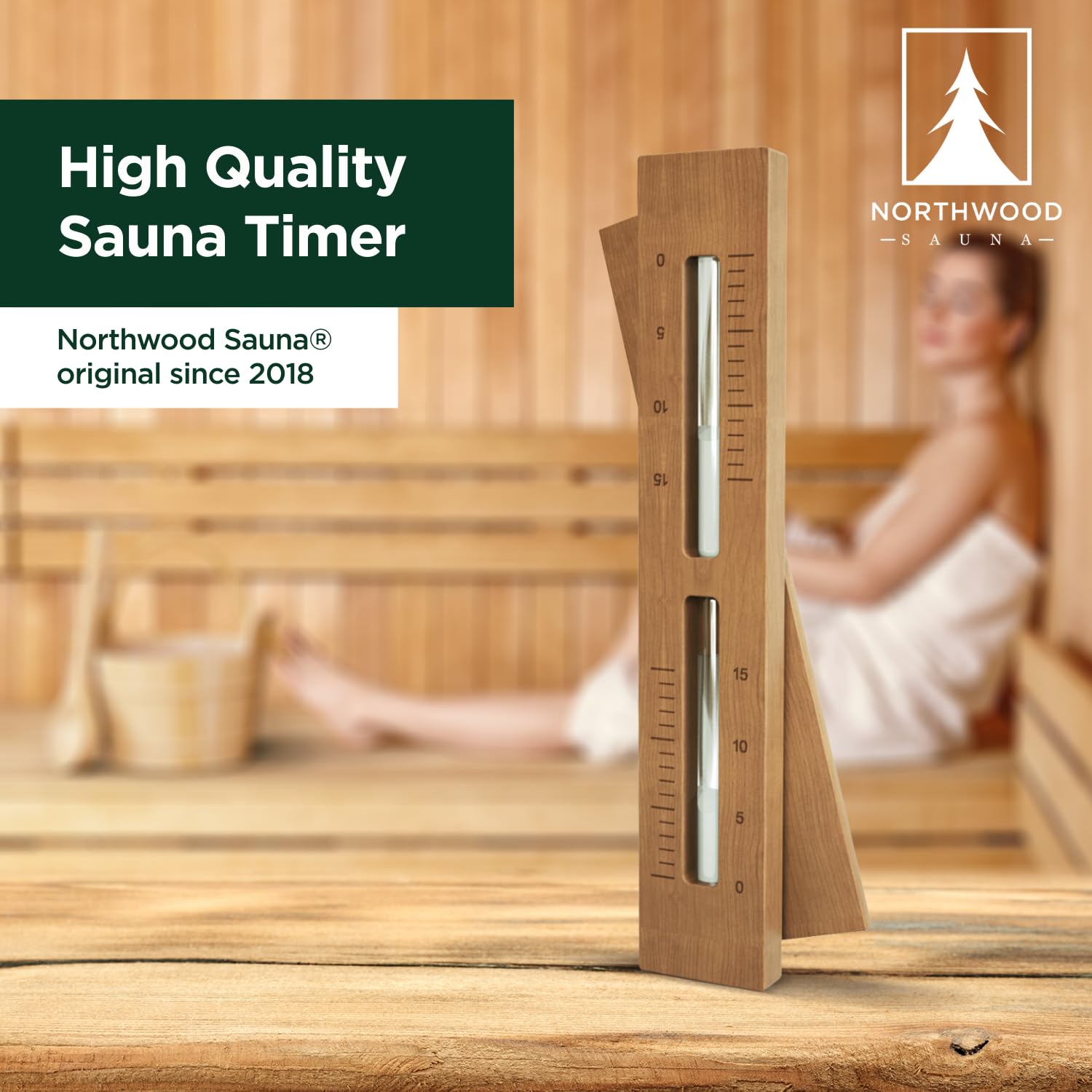 Northwood Sauna displayed inside a sauna to convey ambiance and natural wood benefit