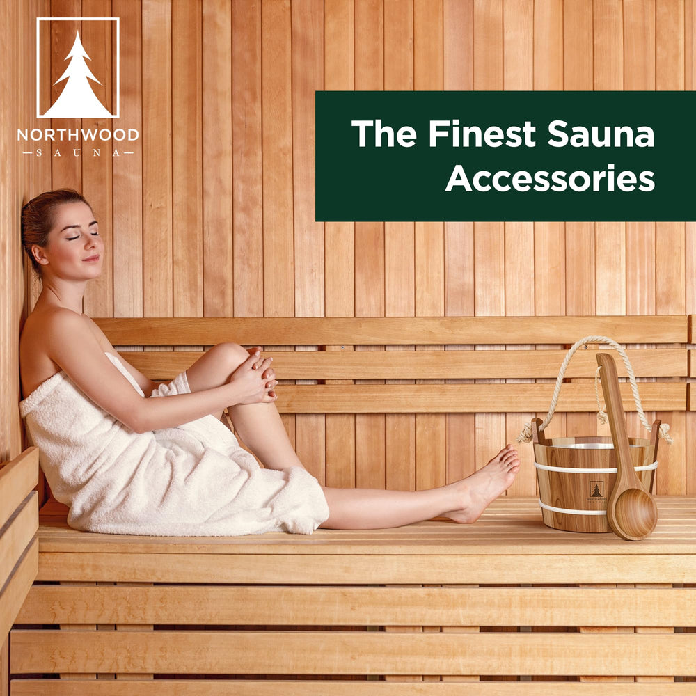 Northwood Sauna set placed on sauna bench showing aesthetic and practical use