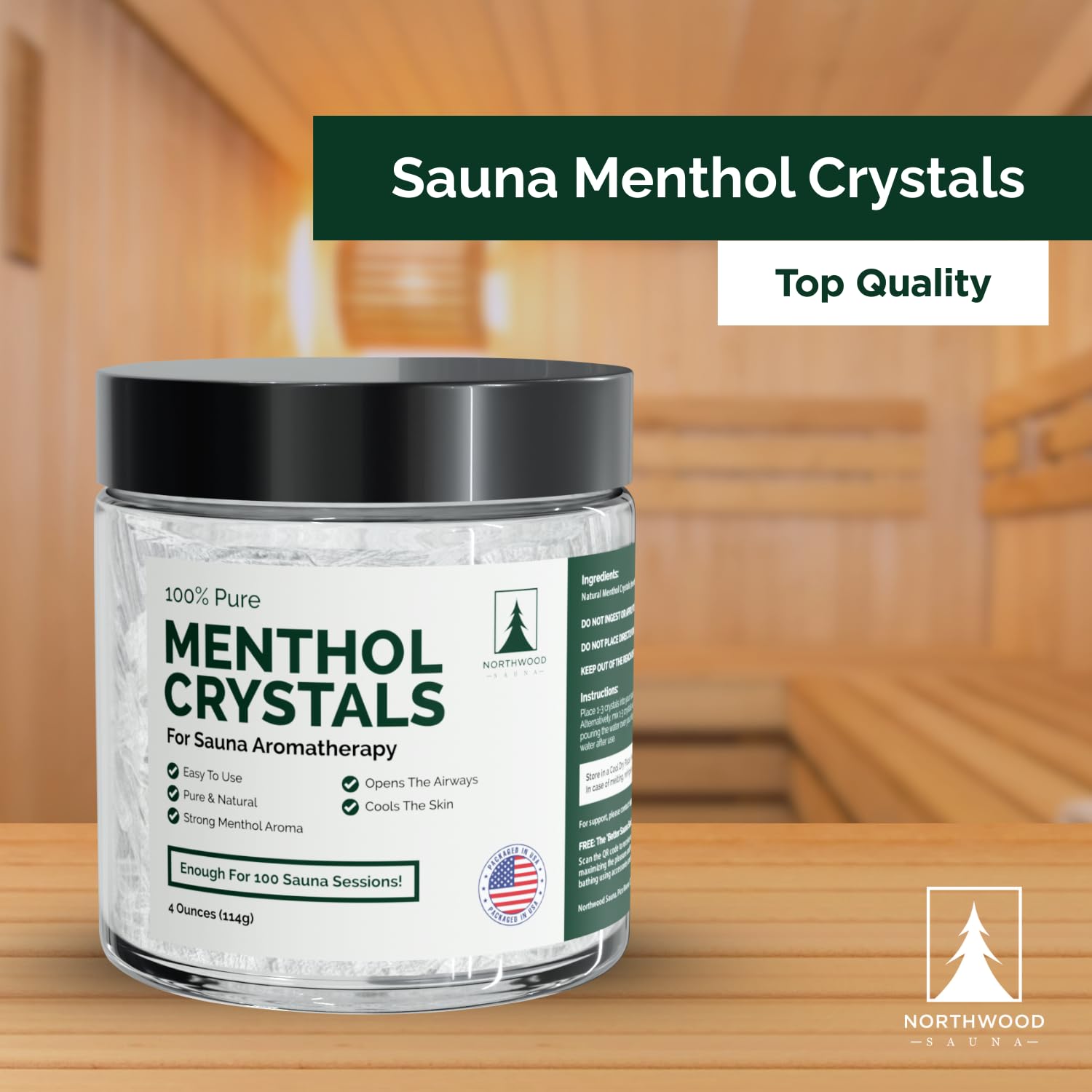 Northwood Sauna jar on sauna bench in use conveying rejuvenating cooling aroma experience