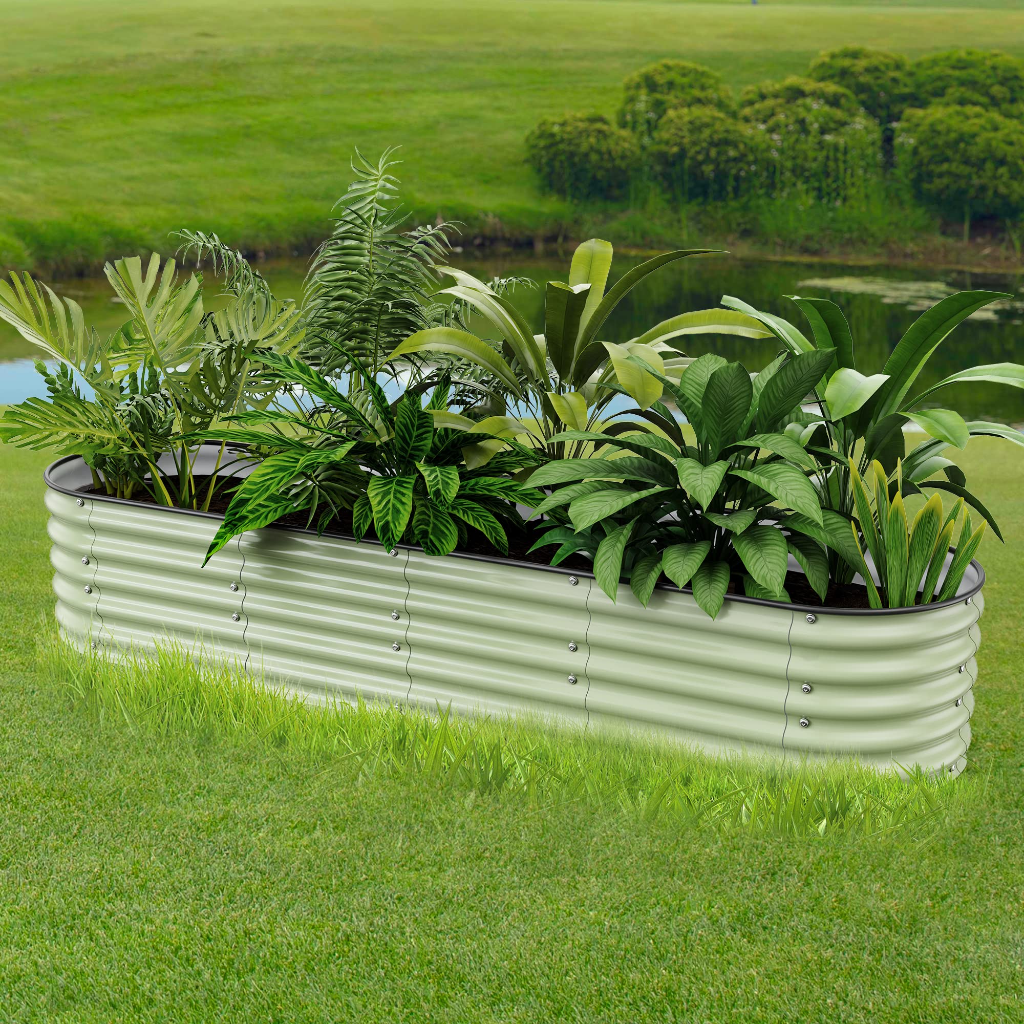Nossta light-green bed in garden setting boosting curb appeal and usability