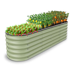 Nossta front view of oval raised bed showing stable structure and curb appeal
